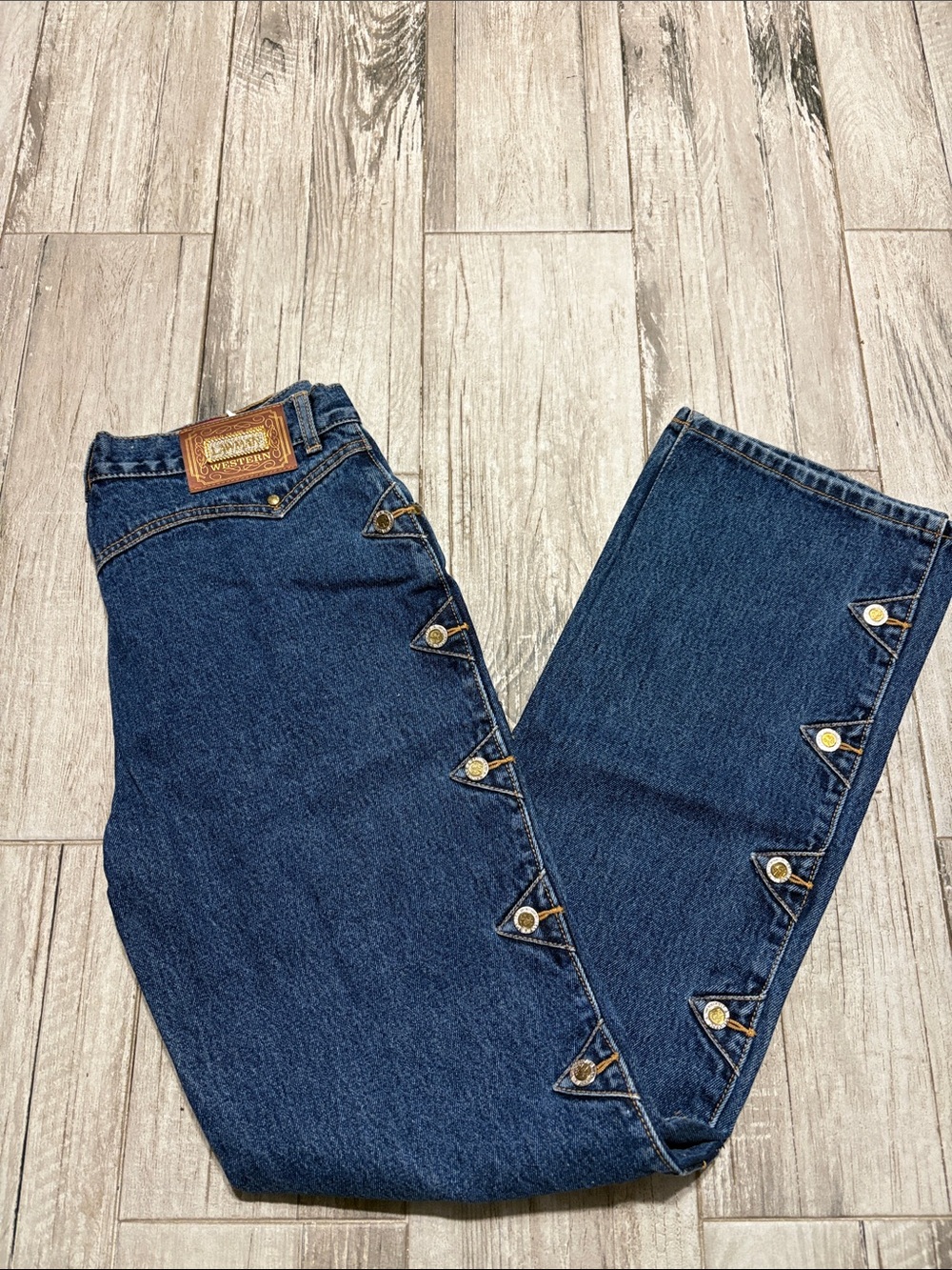 Vintage Lawman Women's Dark Blue Boot-Cut Jeans with Side Button Accents